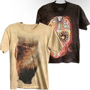 THE MOUNTAIN Two 100% Cotton Short Sleeve Graphic Outdoor Theme Tees Sz S